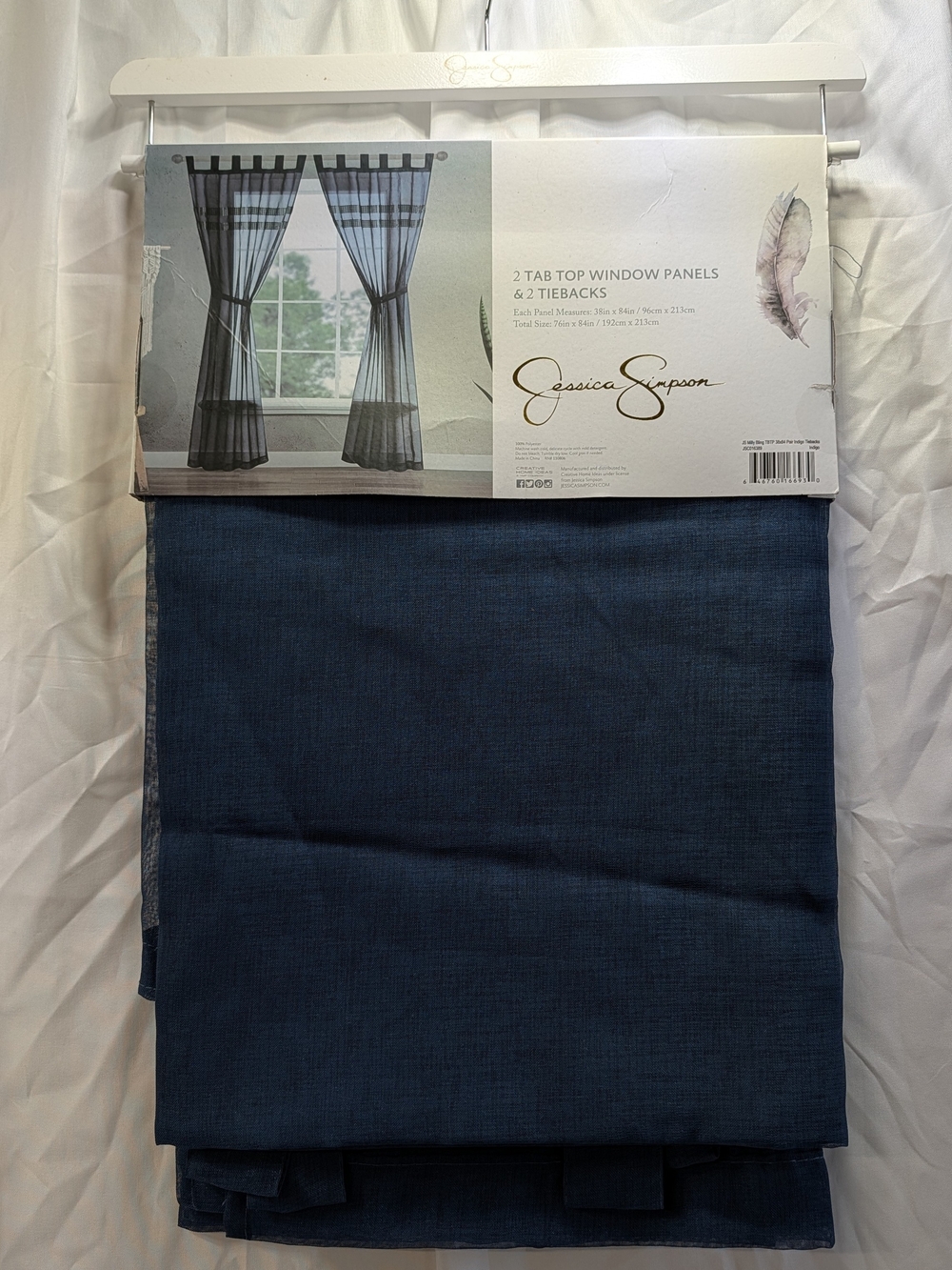 NWT Jessica Simpson Navy Tab Top Window Panels w/tie backs 2 Pack 38inx84in